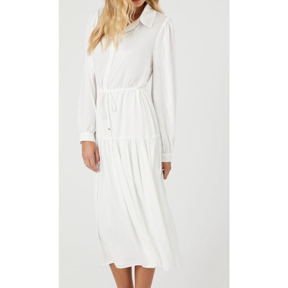 Forever 21 sheer white tie-front shirt long midi dress - large - Picture 7 of 8